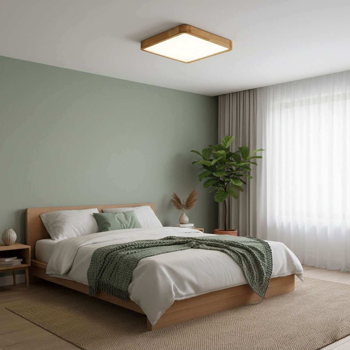 Minimalist Wood Flush Mount Ceiling Light With Round Shade