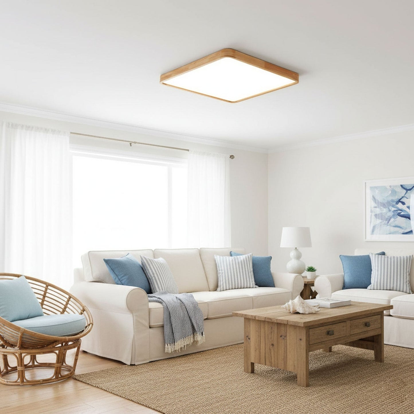 Minimalist Wood Flush Mount Ceiling Light With Round Shade