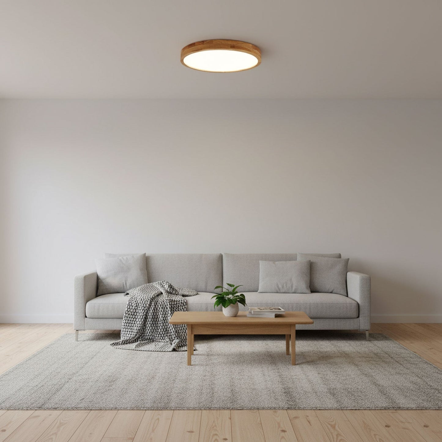 Minimalist Wood Flush Mount Ceiling Light With Round Shade