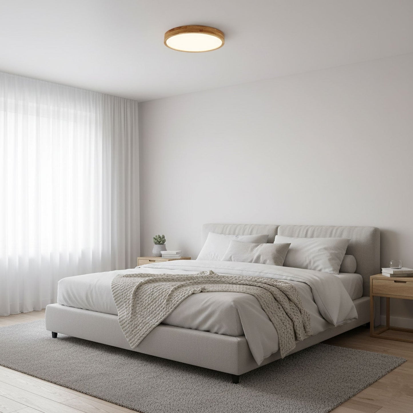 Minimalist Wood Flush Mount Ceiling Light With Round Shade