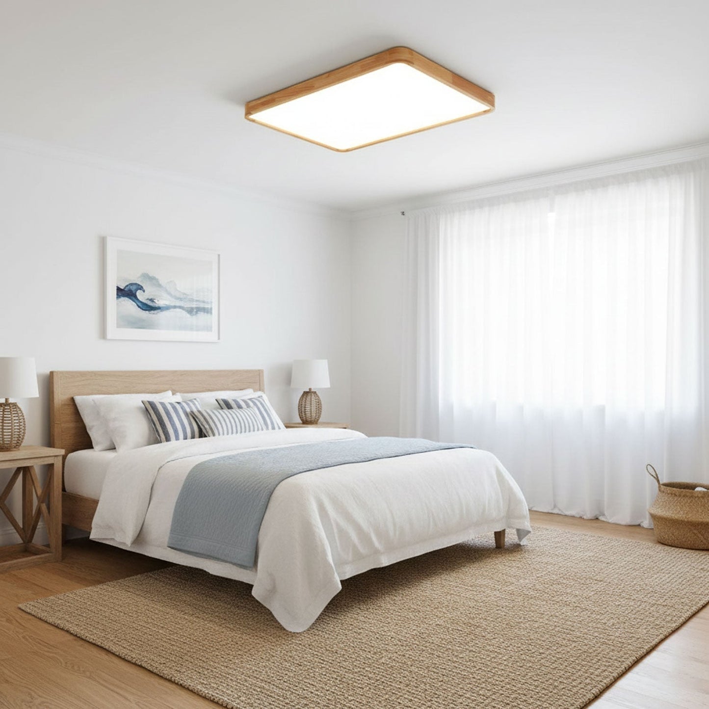 Minimalist Wood Flush Mount Ceiling Light With Round Shade