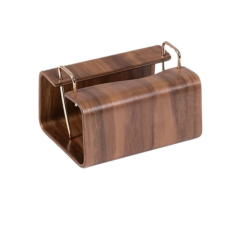 Tissue Box Cover Walnut Finish Brass Insert Non Slip Feet