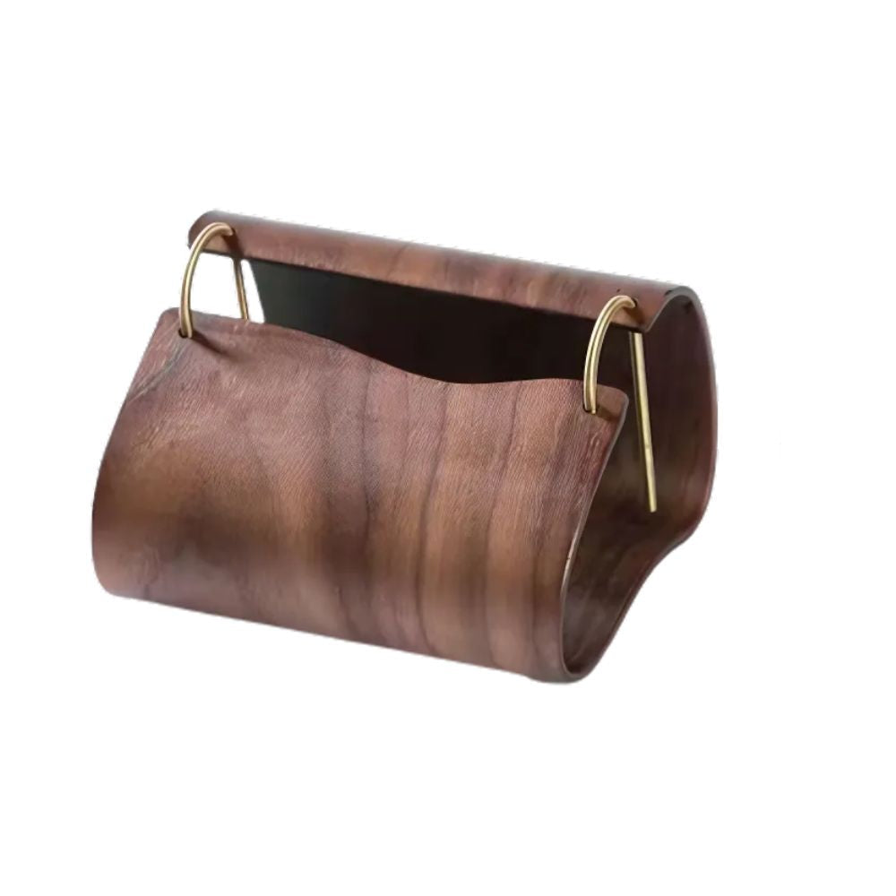 Tissue Box Cover Walnut Finish Brass Insert Non Slip Feet