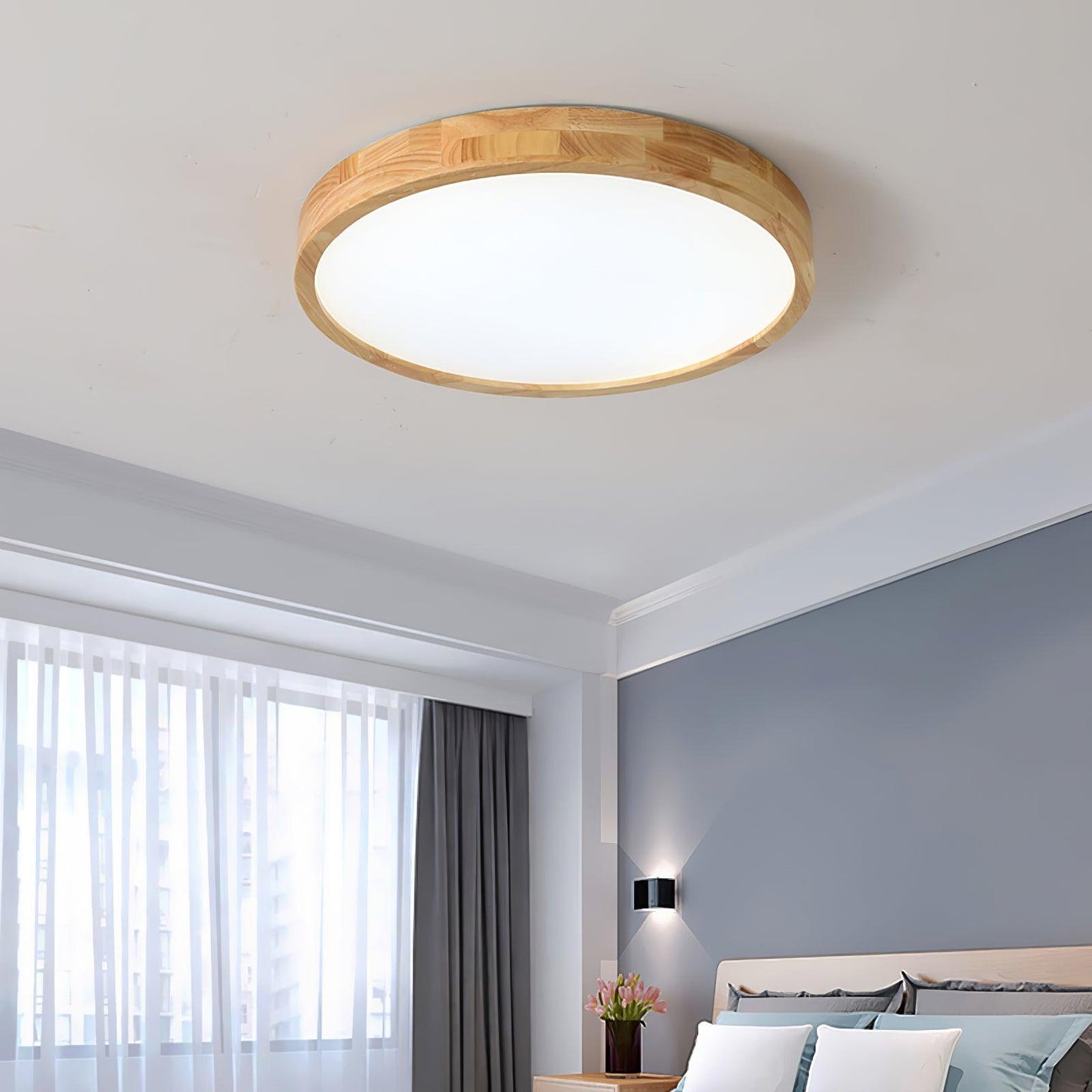 Minimalist Wood Flush Mount Ceiling Light With Round Shade