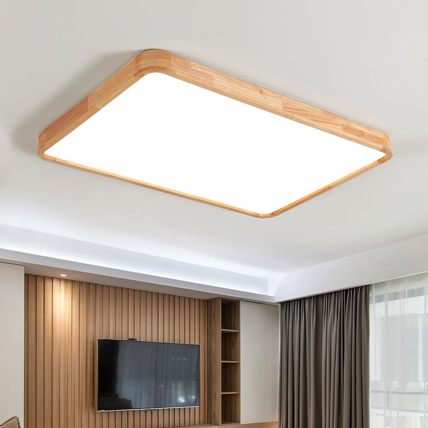 Minimalist Wood Flush Mount Ceiling Light With Round Shade