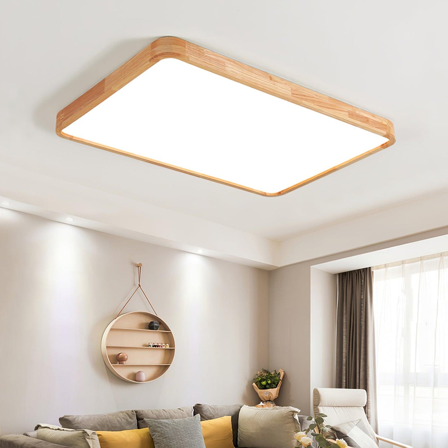 Minimalist Wood Flush Mount Ceiling Light With Round Shade