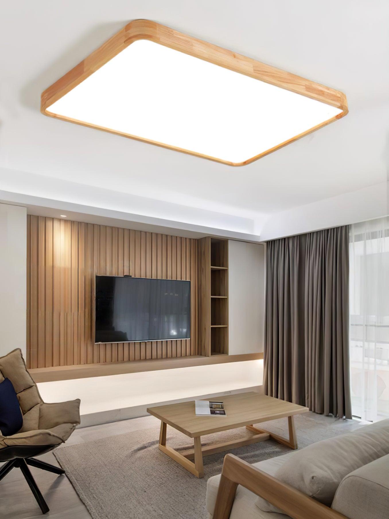 Minimalist Wood Flush Mount Ceiling Light With Round Shade