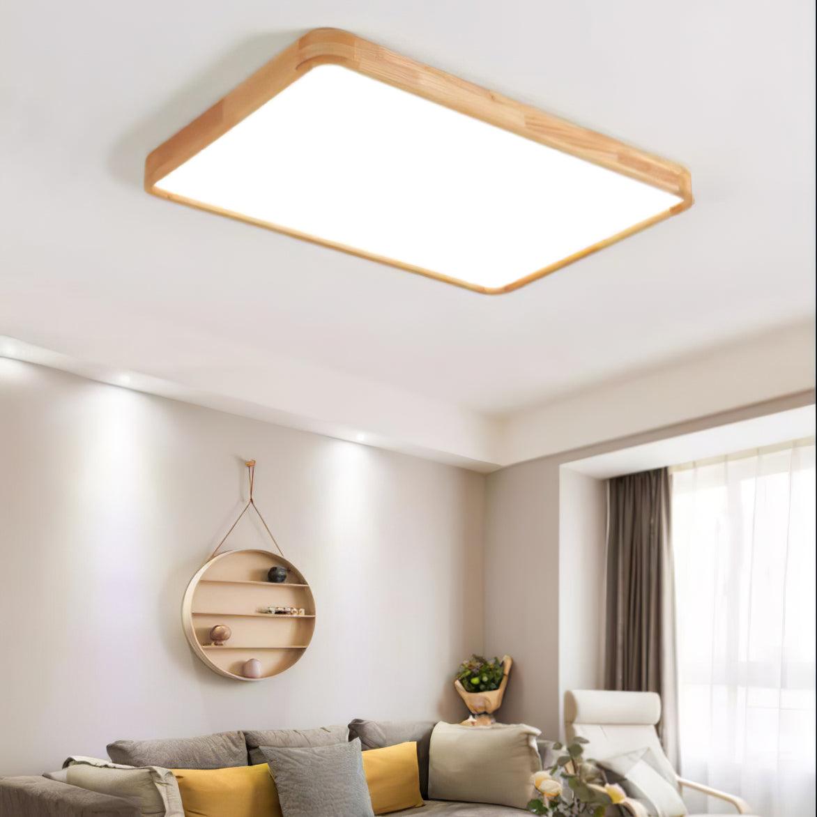 Minimalist Wood Flush Mount Ceiling Light With Round Shade