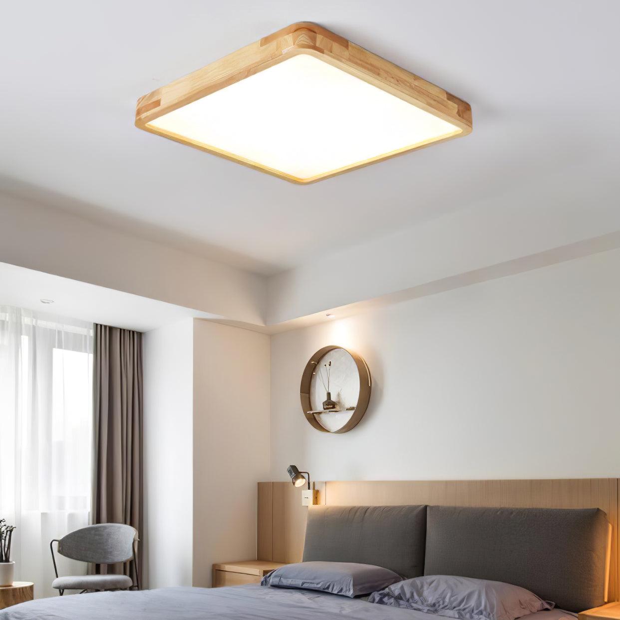 Minimalist Wood Flush Mount Ceiling Light With Round Shade
