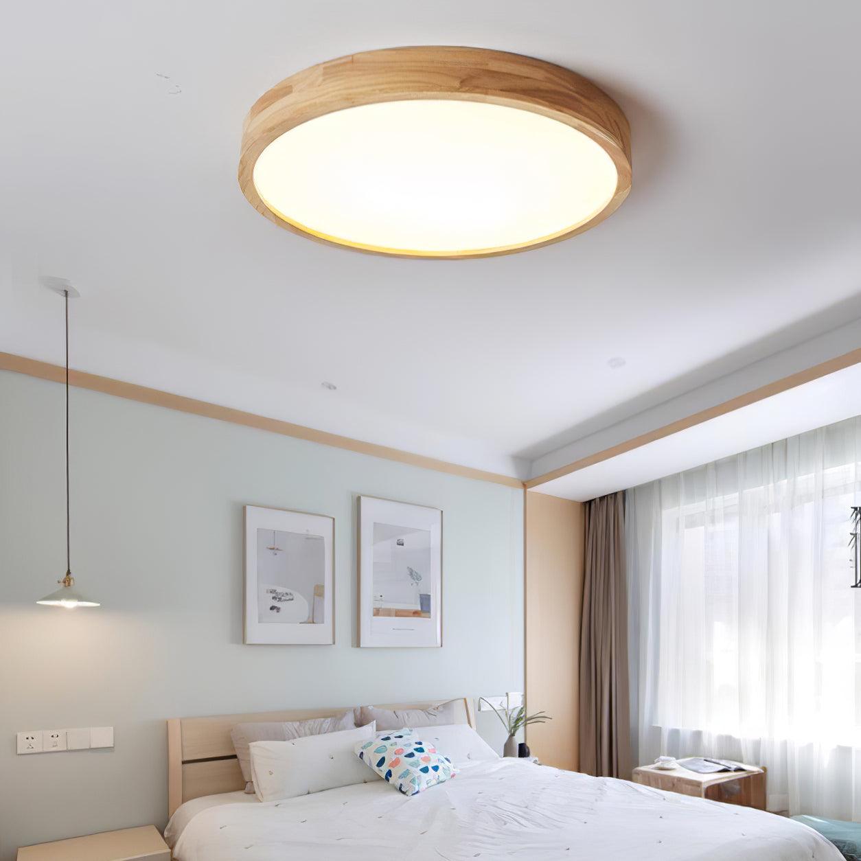 Minimalist Wood Flush Mount Ceiling Light With Round Shade