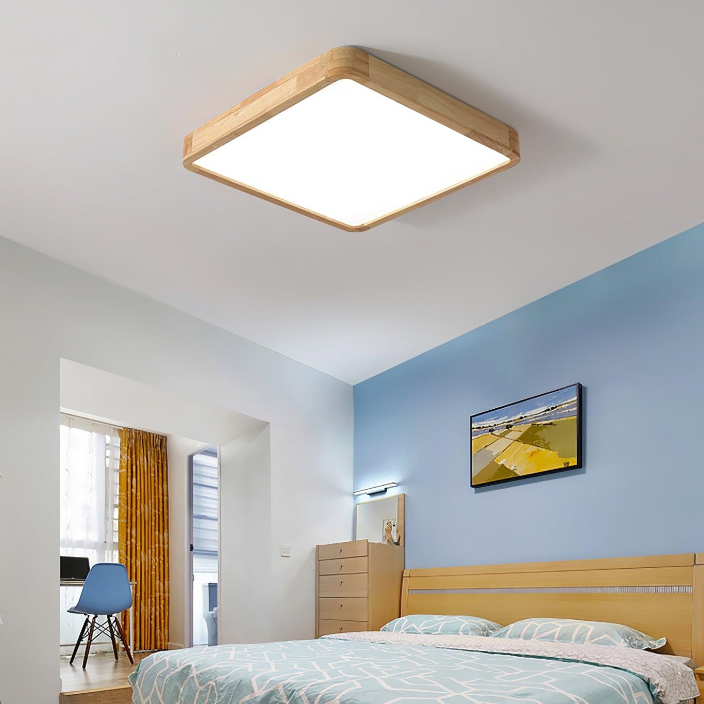 Minimalist Wood Flush Mount Ceiling Light With Round Shade