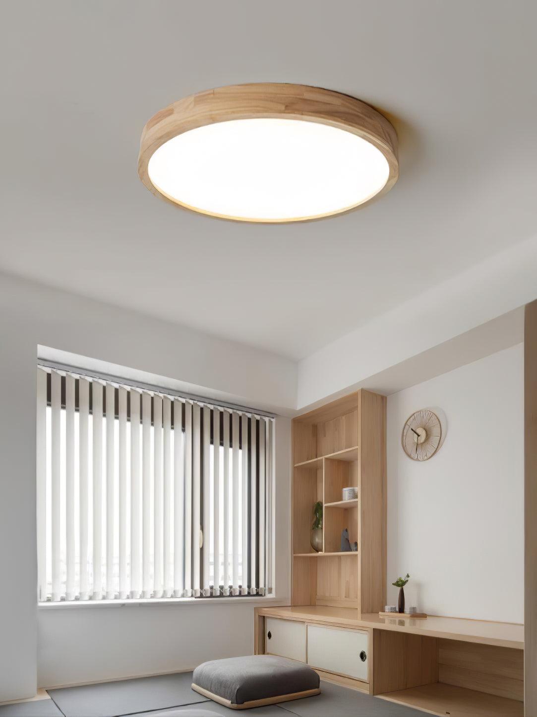 Minimalist Wood Flush Mount Ceiling Light With Round Shade