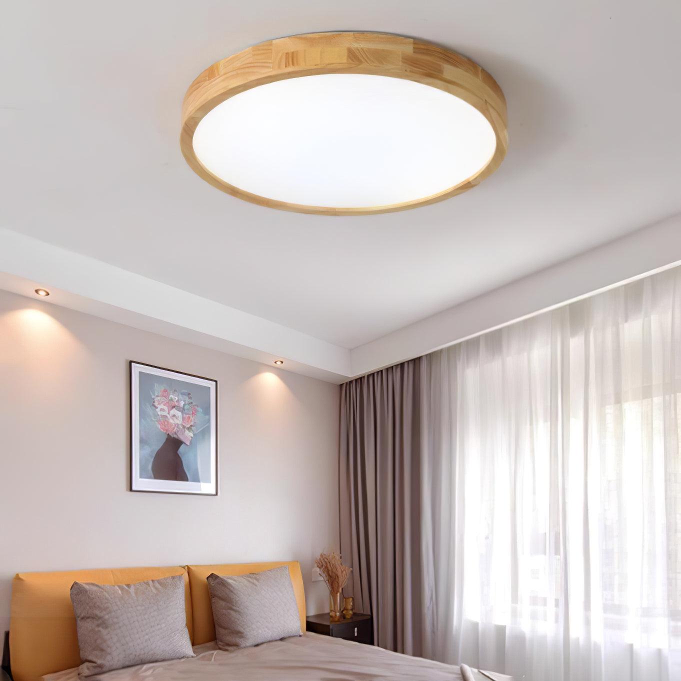 Minimalist Wood Flush Mount Ceiling Light With Round Shade
