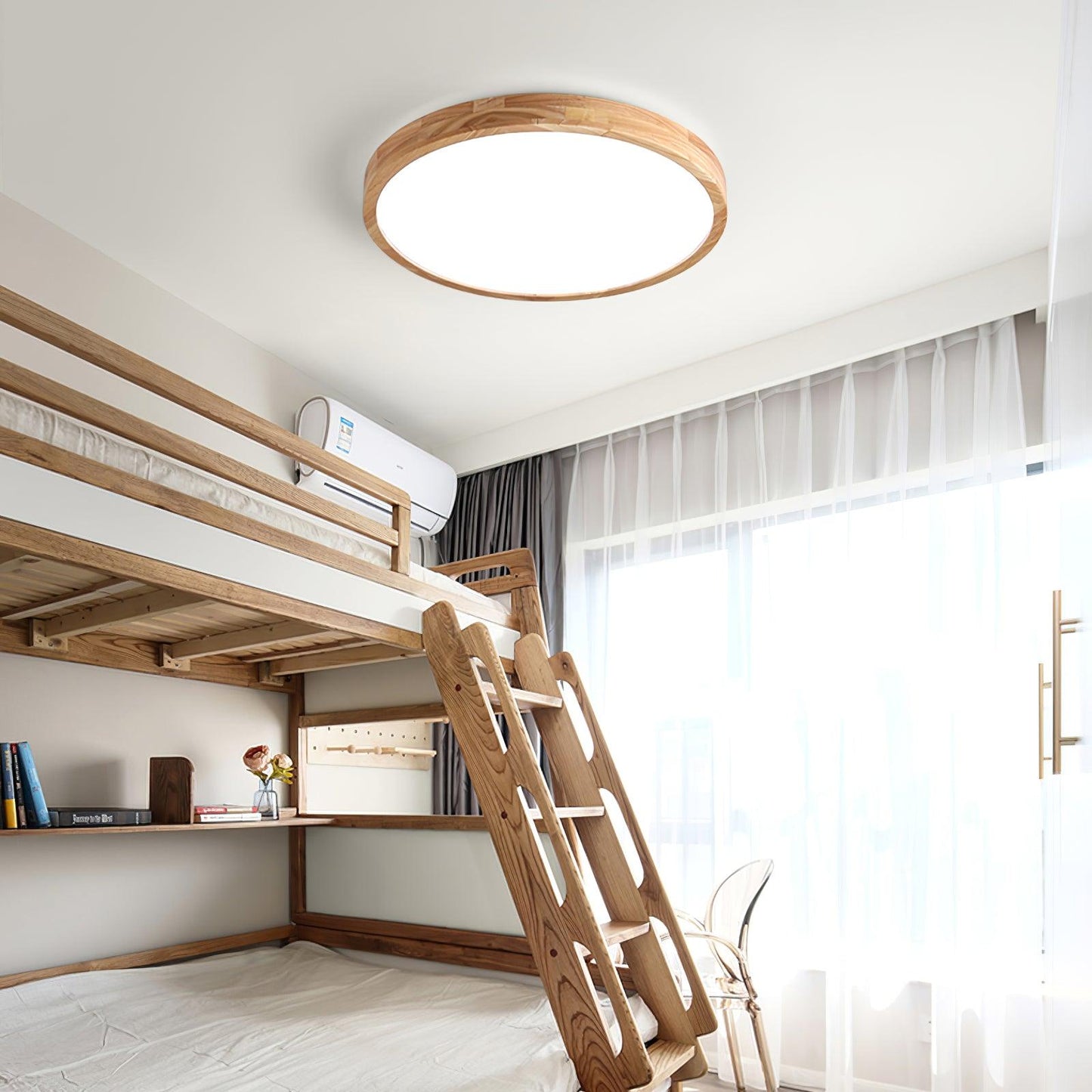 Minimalist Wood Flush Mount Ceiling Light With Round Shade