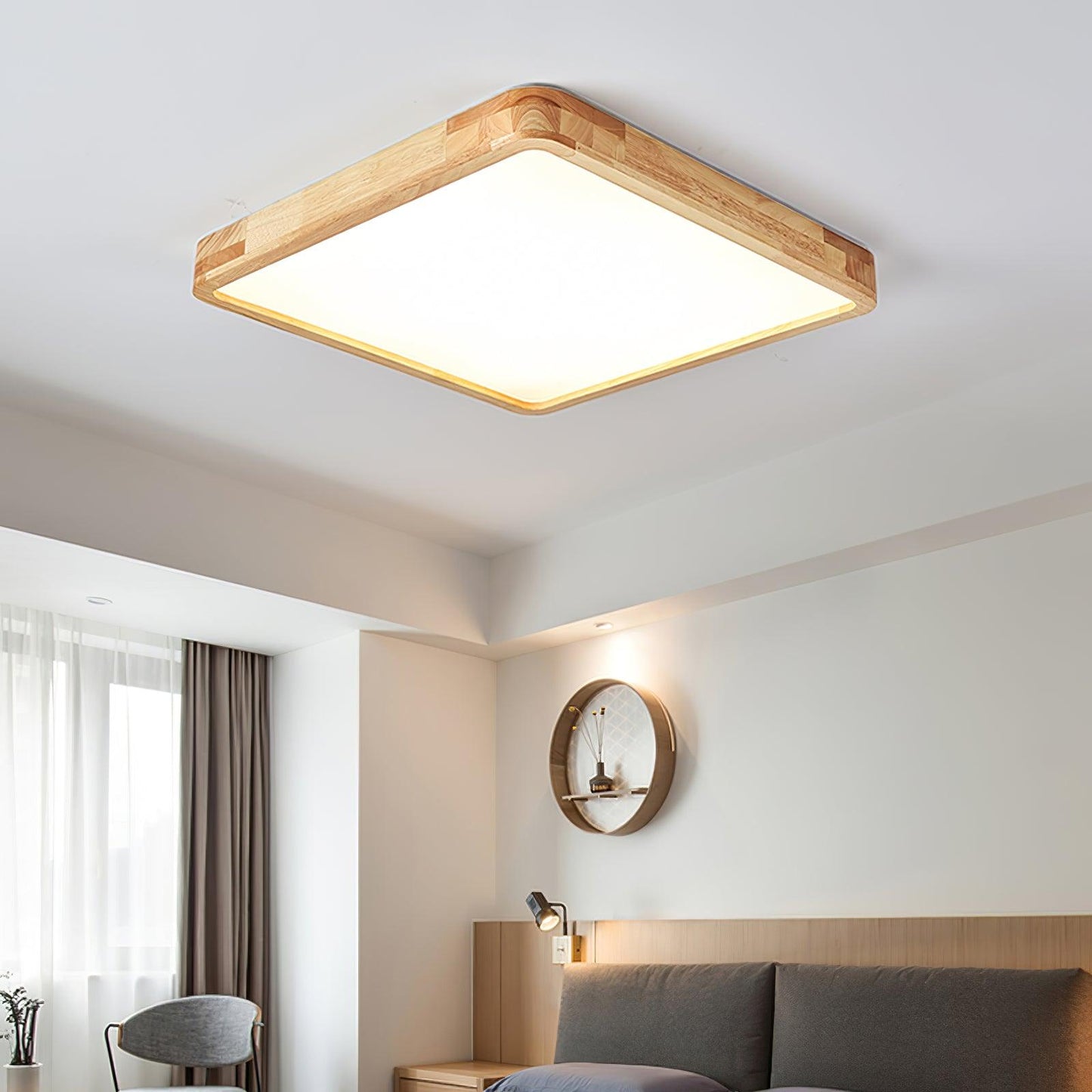Minimalist Wood Flush Mount Ceiling Light With Round Shade