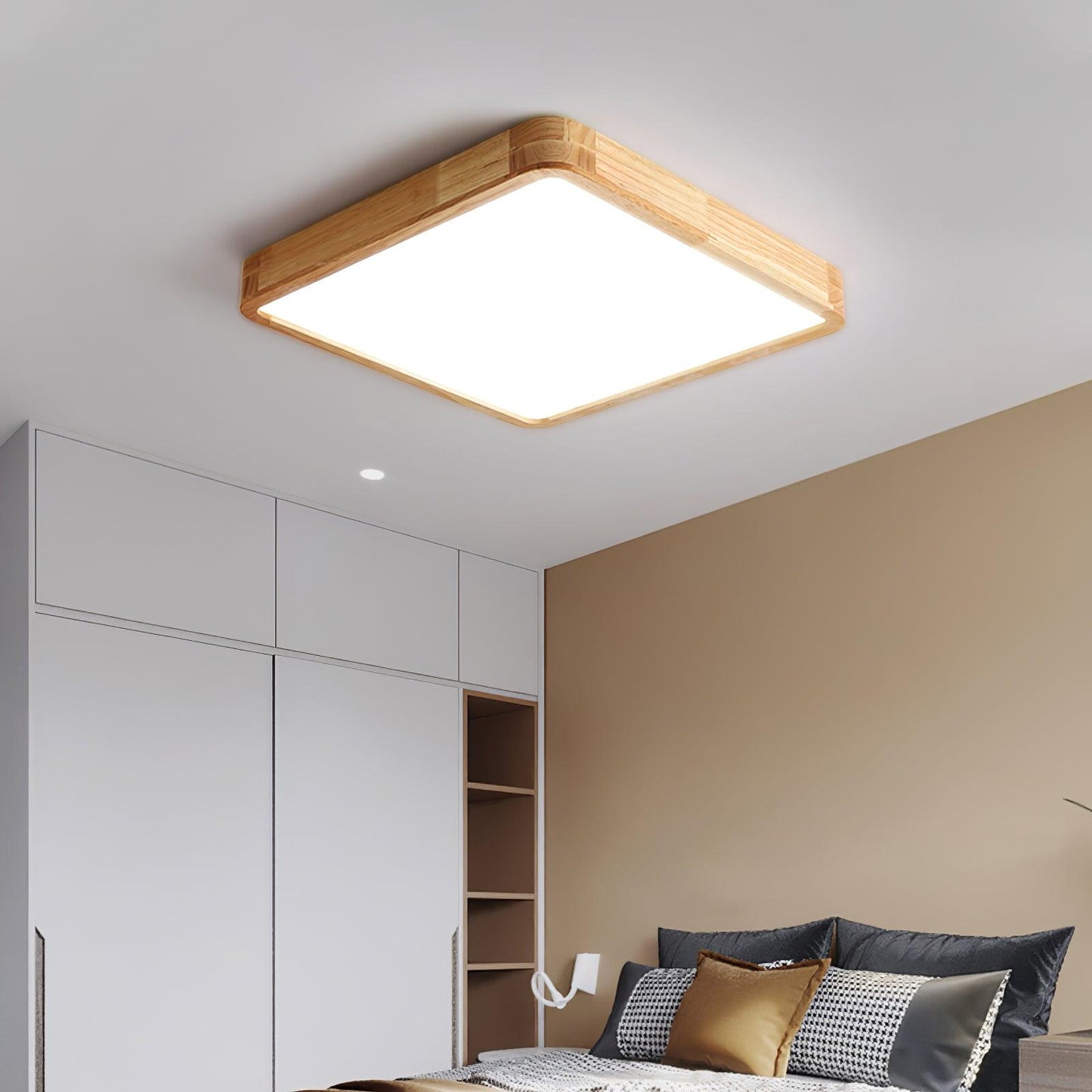 Minimalist Wood Flush Mount Ceiling Light With Round Shade