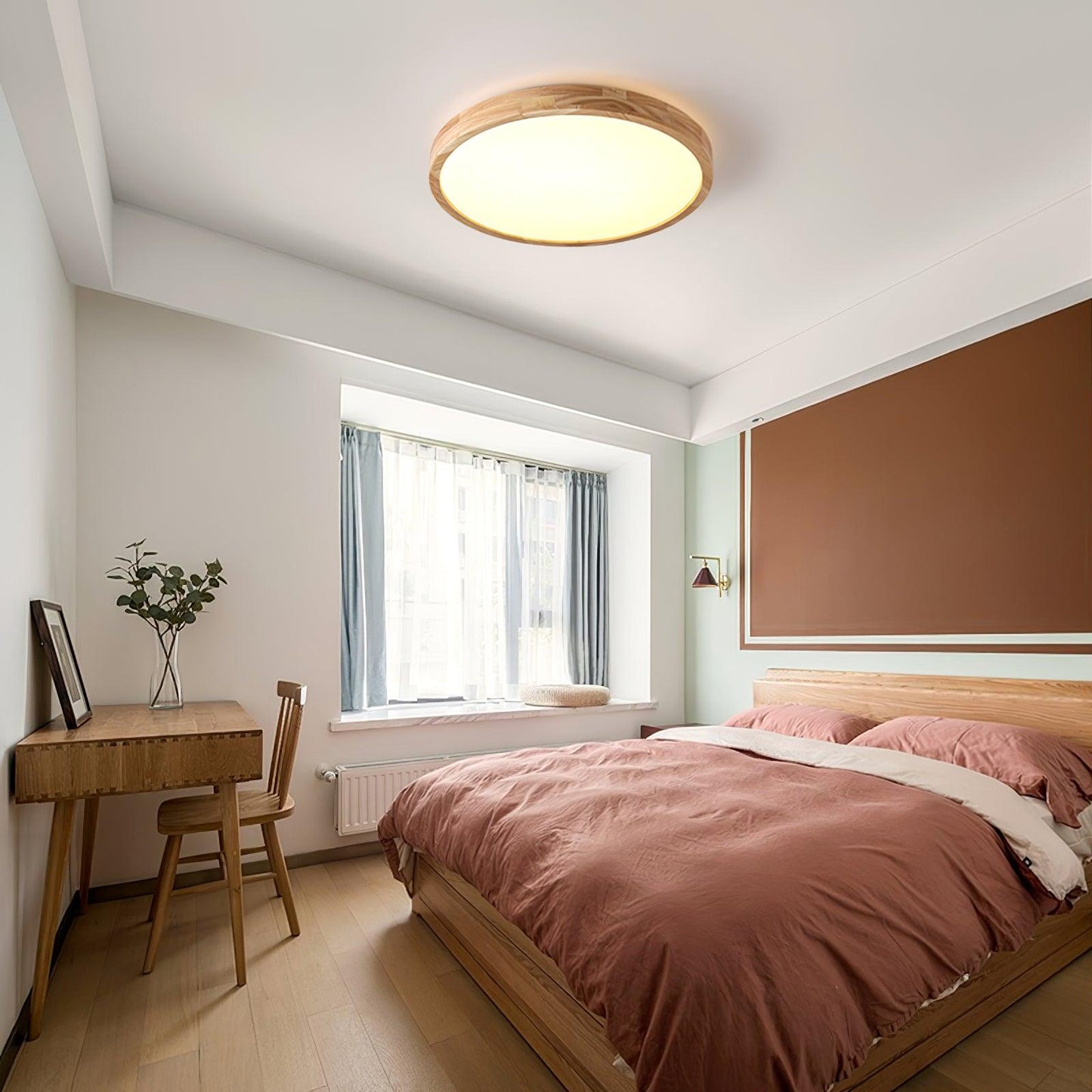 Minimalist Wood Flush Mount Ceiling Light With Round Shade