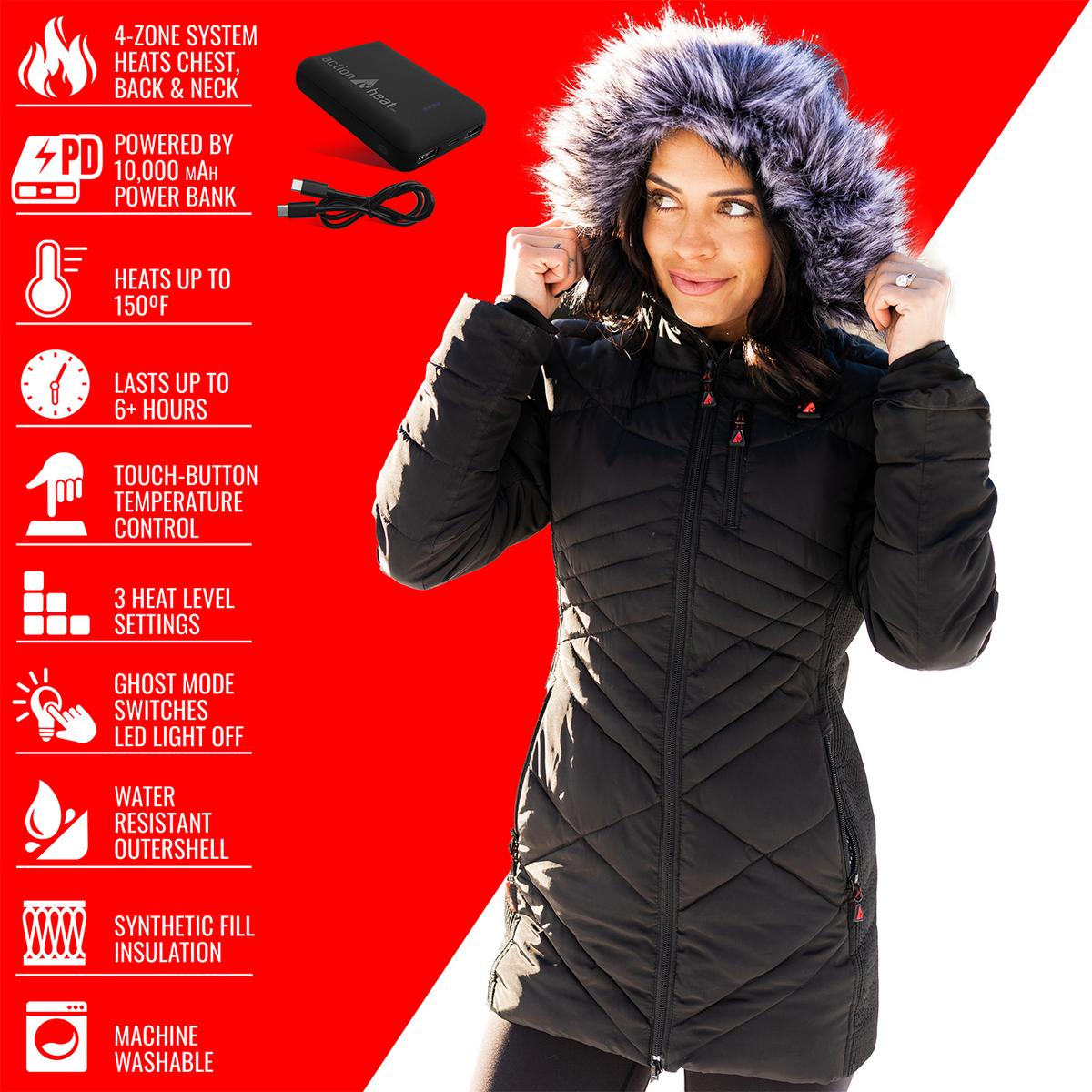 ActionHeat Kansas City Chiefs 5V Women's Long Puffer Battery Heated Jacket