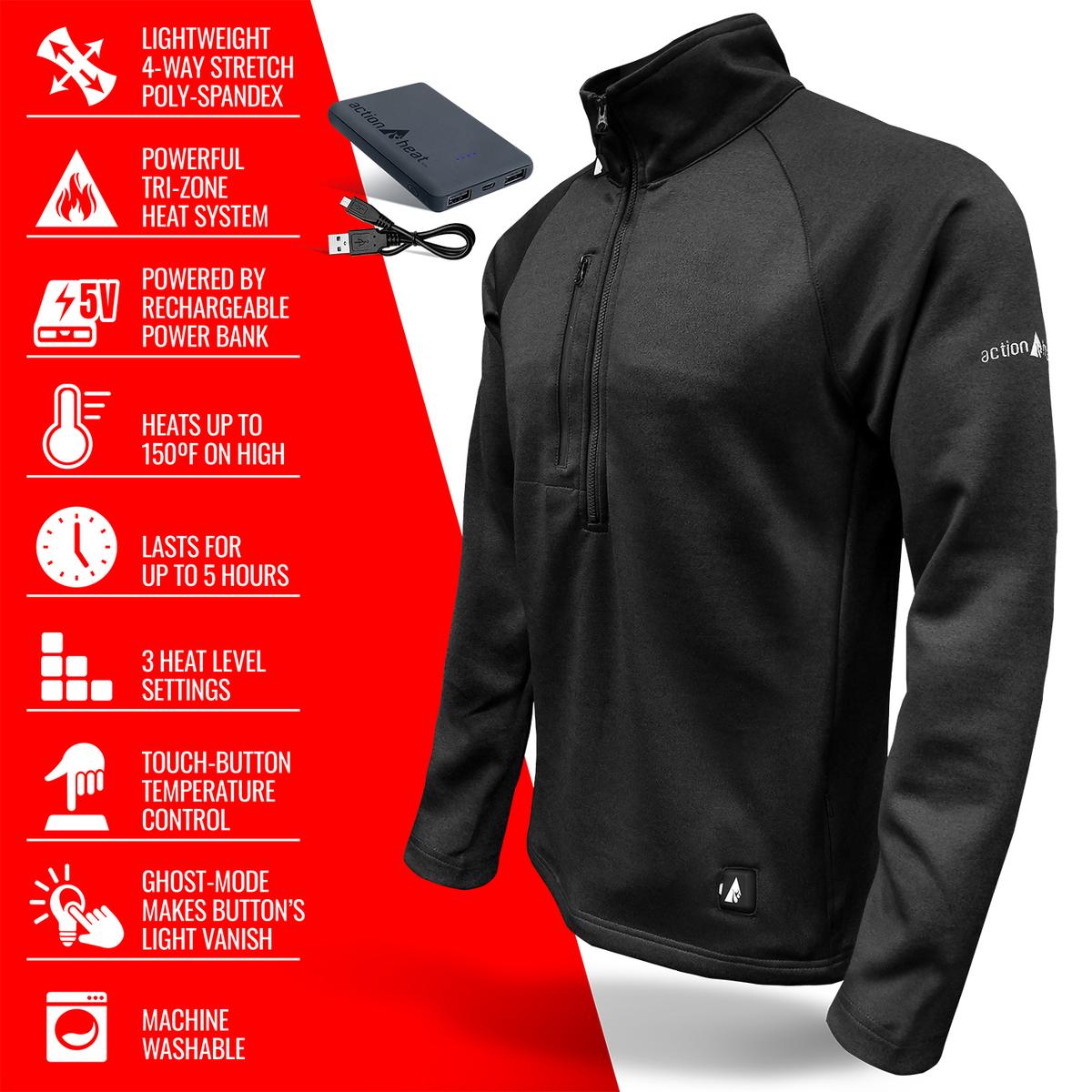 ActionHeat 5V Men's 1/2 Zip Pullover Battery Heated Shirt