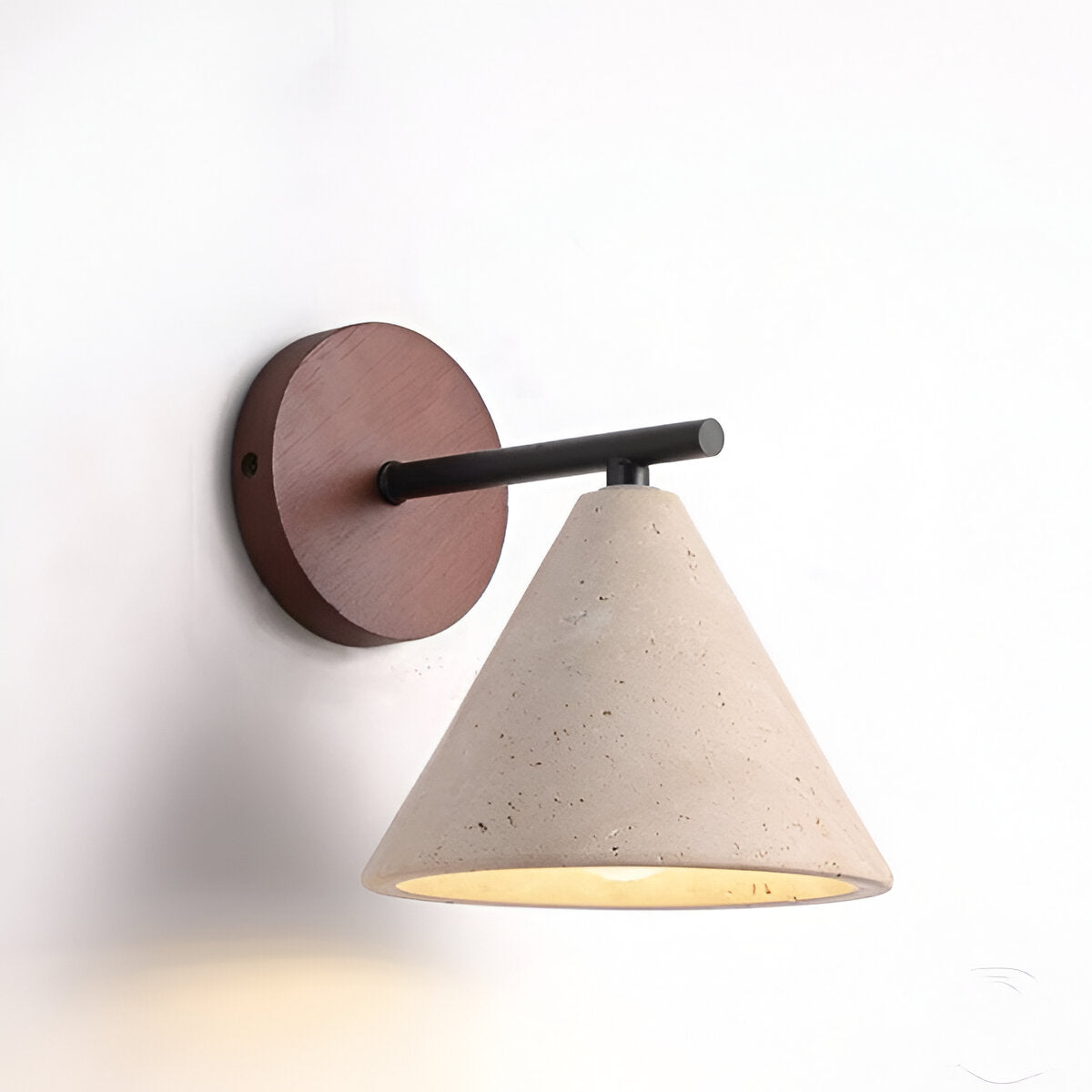 Yellow Travertine Cone Wall Light With Wood Base LED Light