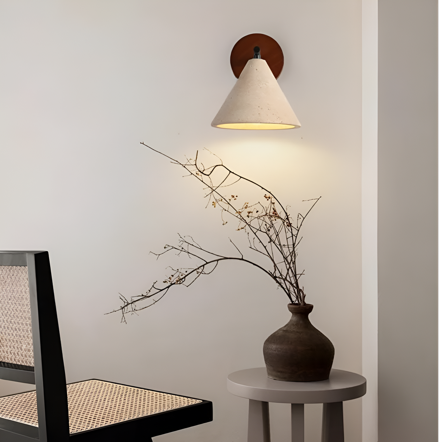 Yellow Travertine Cone Wall Light With Wood Base LED Light