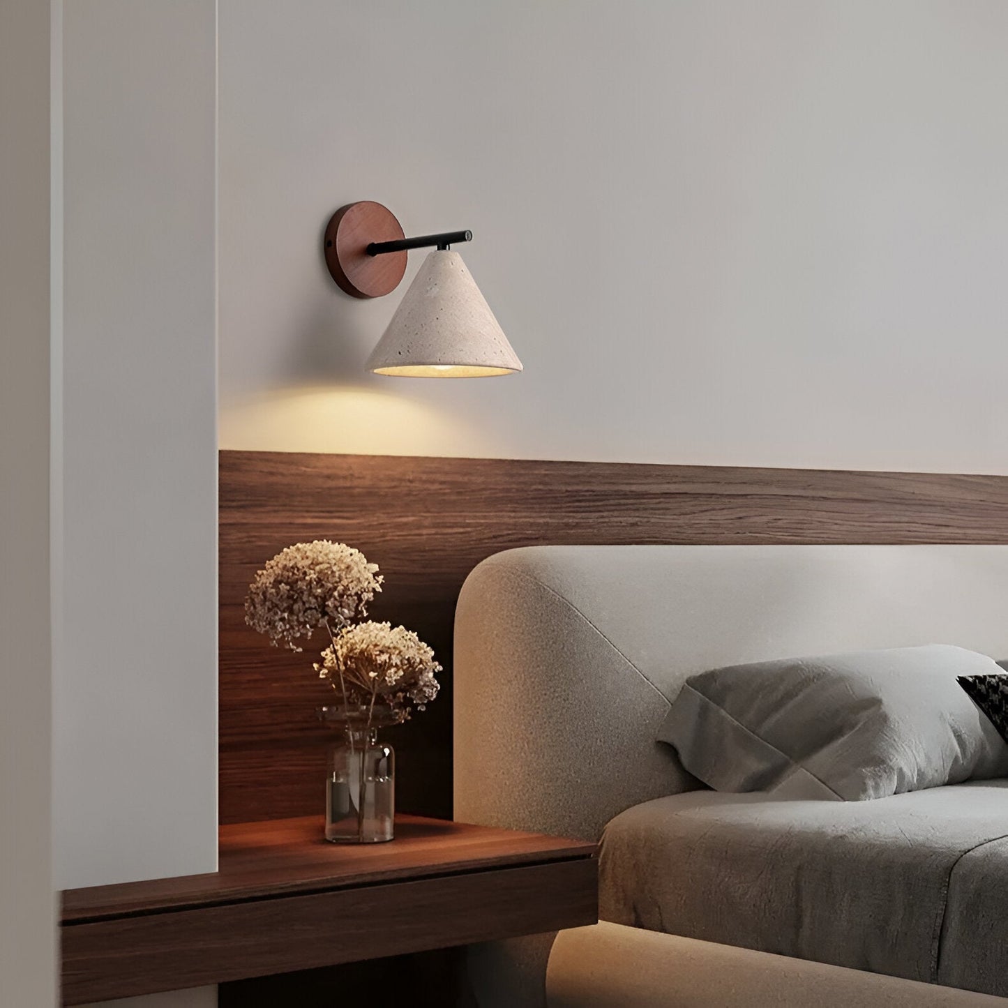 Yellow Travertine Cone Wall Light With Wood Base LED Light
