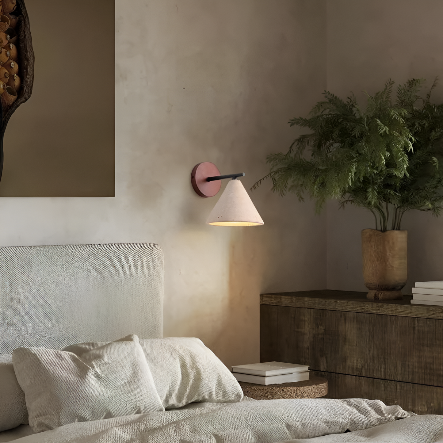 Yellow Travertine Cone Wall Light With Wood Base LED Light