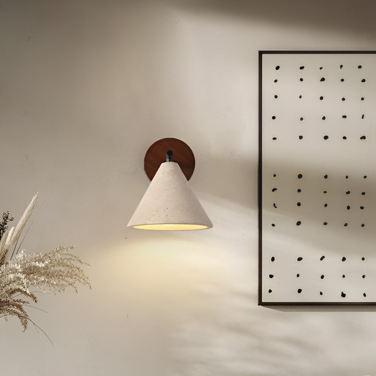 Yellow Travertine Cone Wall Light With Wood Base LED Light