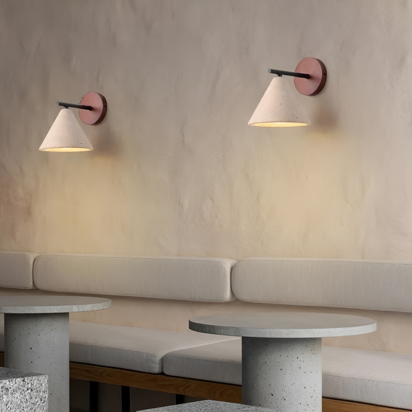 Yellow Travertine Cone Wall Light With Wood Base LED Light