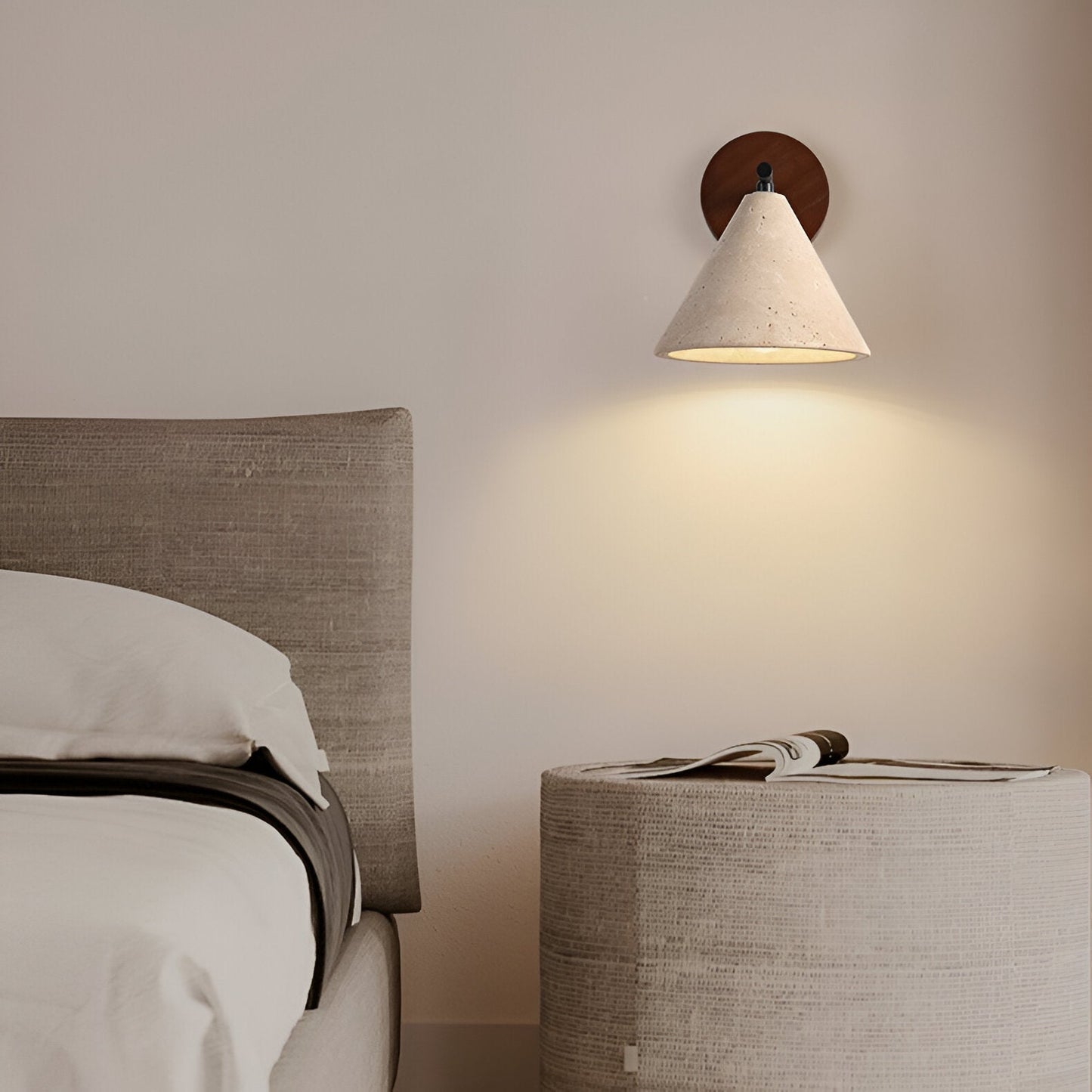 Yellow Travertine Cone Wall Light With Wood Base LED Light