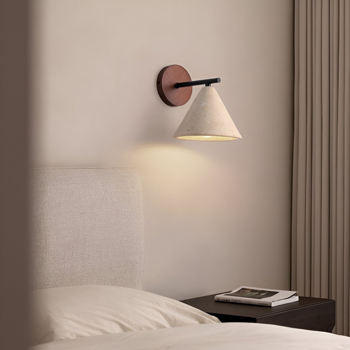 Yellow Travertine Cone Wall Light With Wood Base LED Light