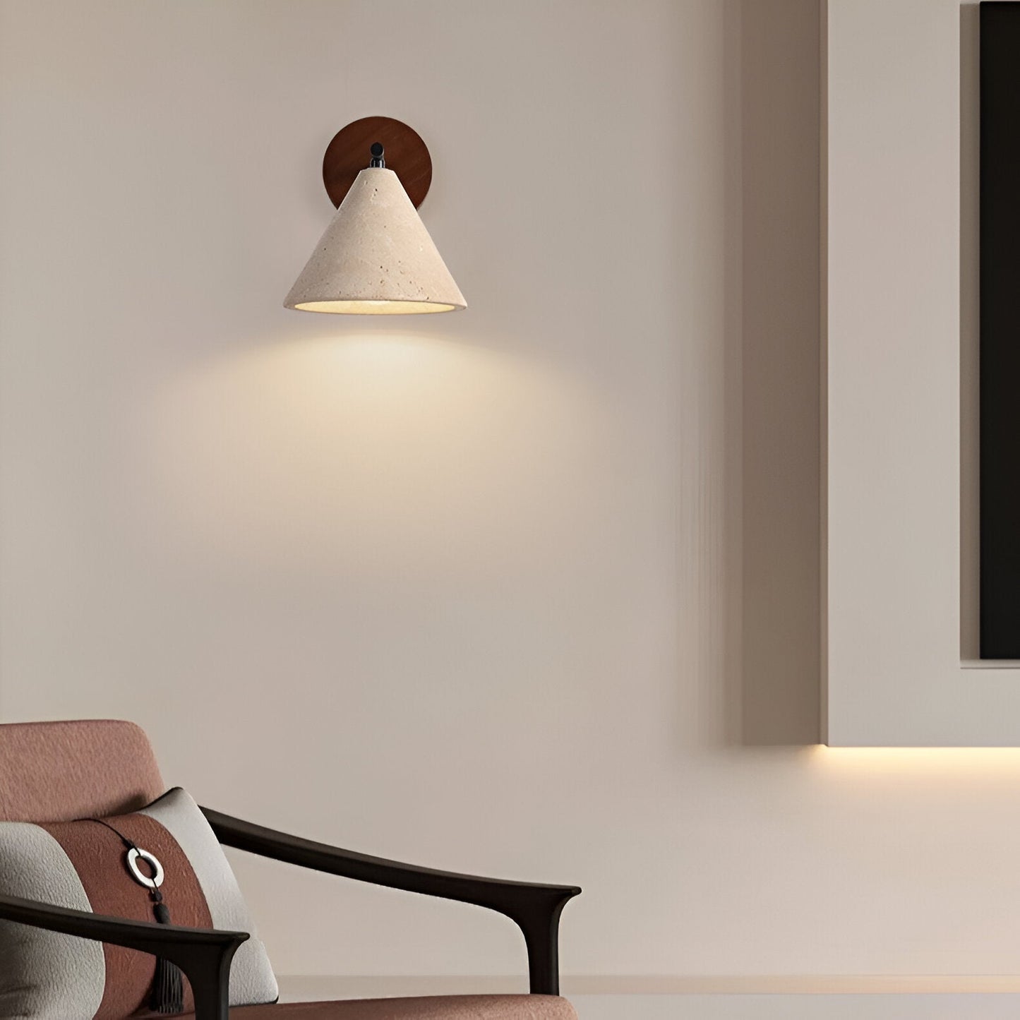 Yellow Travertine Cone Wall Light With Wood Base LED Light