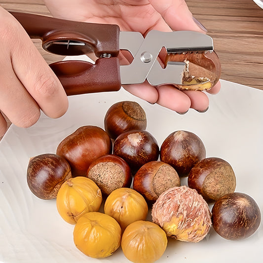 Stainless Steel Chestnut Cracker with Ergonomic Wood Handle-OOMJ