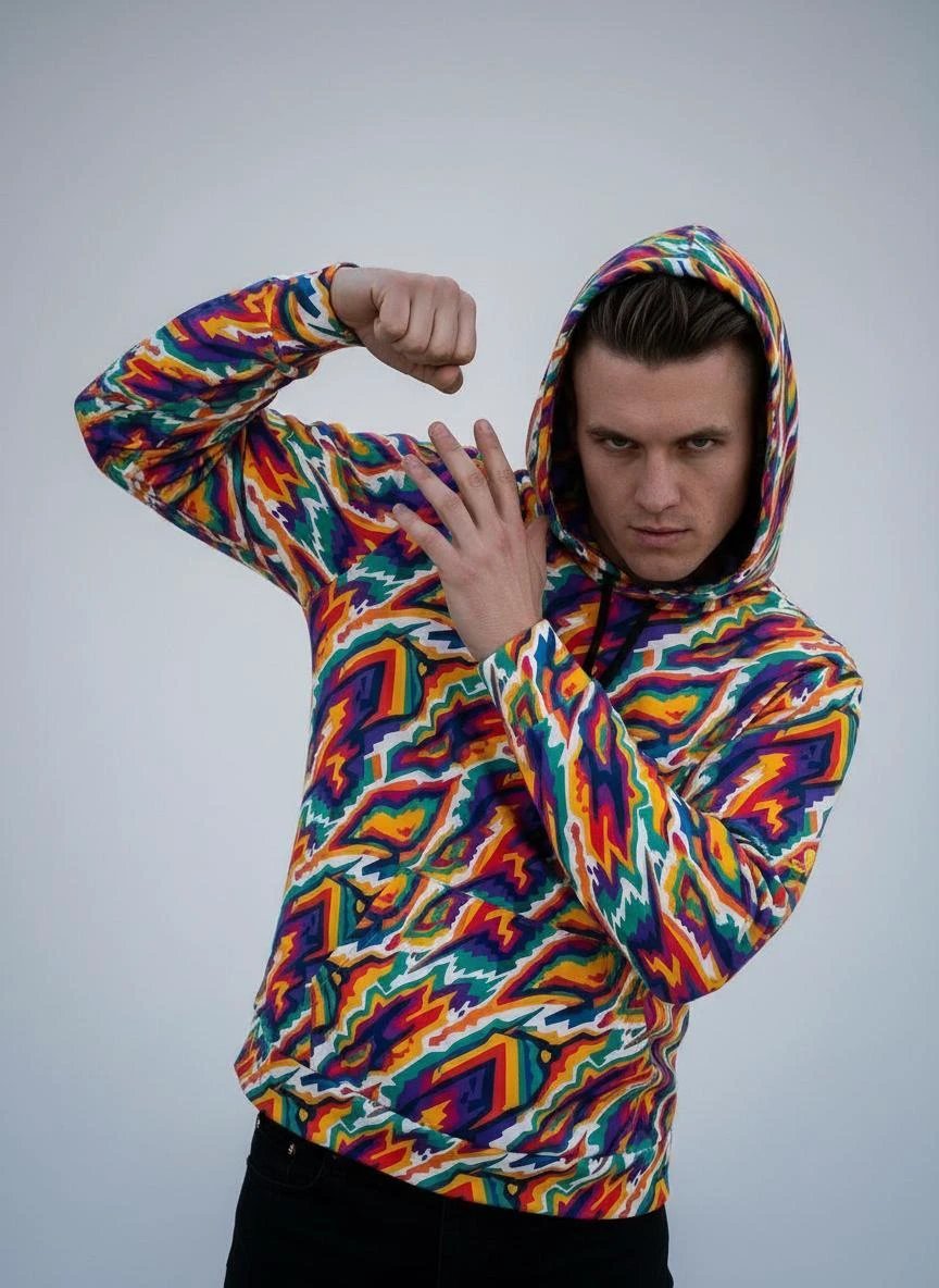 StreetsmArt Collage Athletic Hoodie | Bold AOP Recycled Performance Pullover for Gym & Street