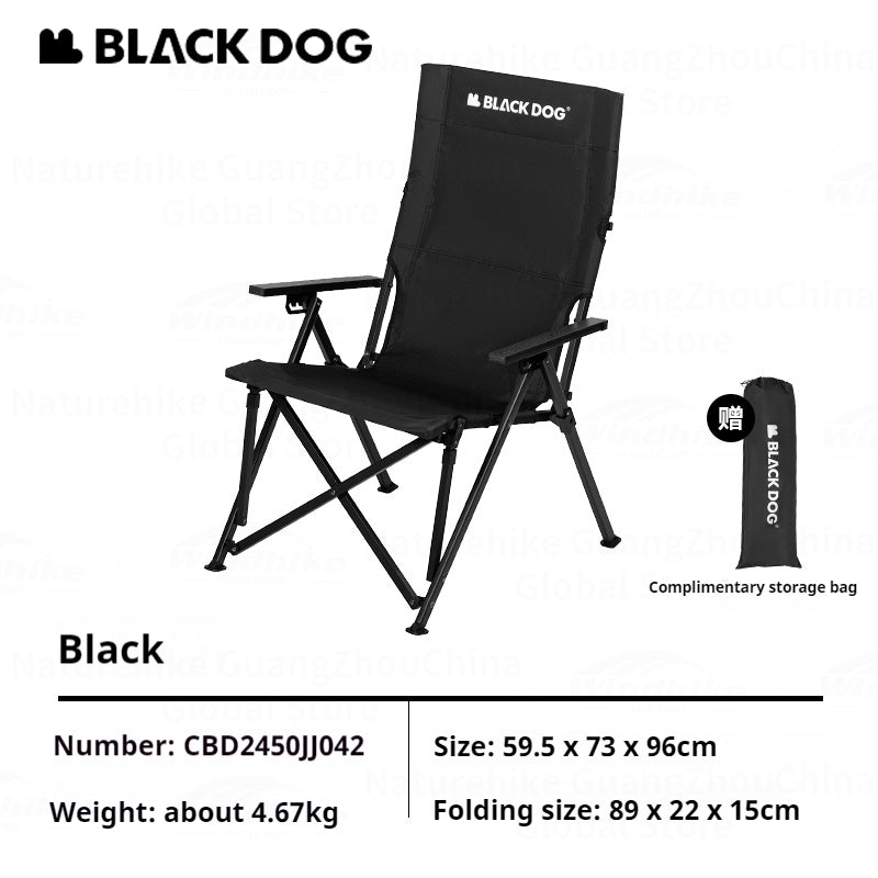 BLACKDOG High Back Folding Recliner Portable Lounger Chair High Backrest Load Bearing 120kg Carbon Steel Wood Armchair 4 Adjustable Camping Seat