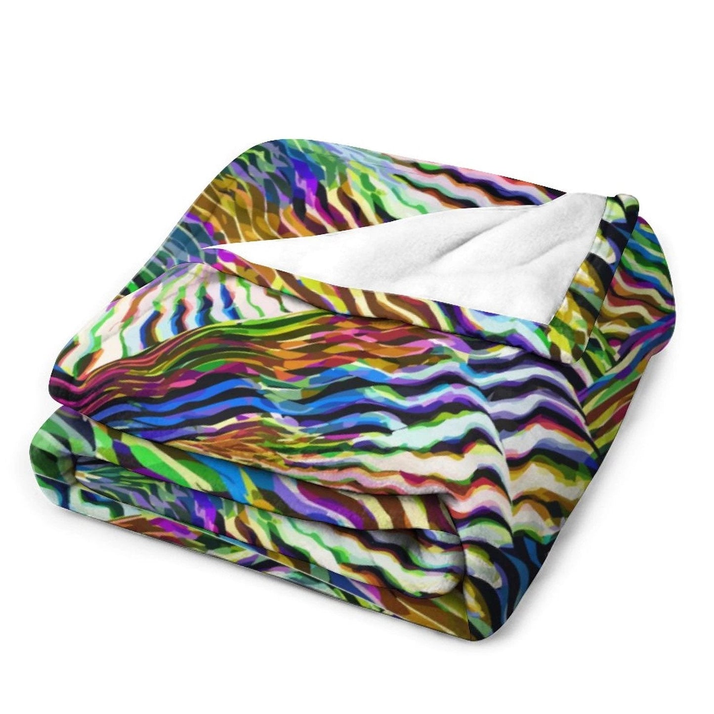 Lightning Complex AOP Flannel Fleece Blanket 40"×50" | Psychedelic Ribbon-Wave Maximalist Throw (250gsm)