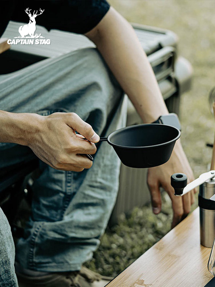 CAPTAIN STAG Metallic Black Coat Tableware Portable Lightweight Dish Plate Bowl Utensil Outdoor Camping Cooking Equipment Made in Japan