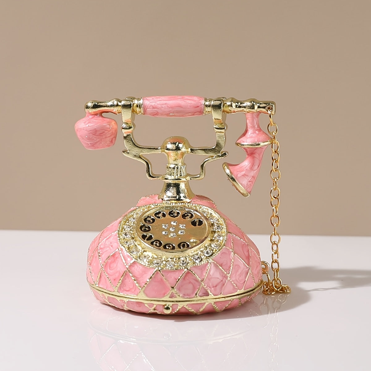 Vintage-Inspired Metal Pink Telephone Figurine - TCH9