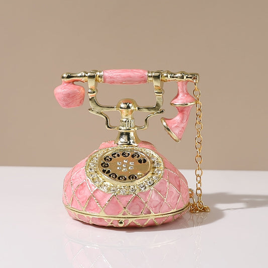 Vintage-Inspired Metal Pink Telephone Figurine - TCH9