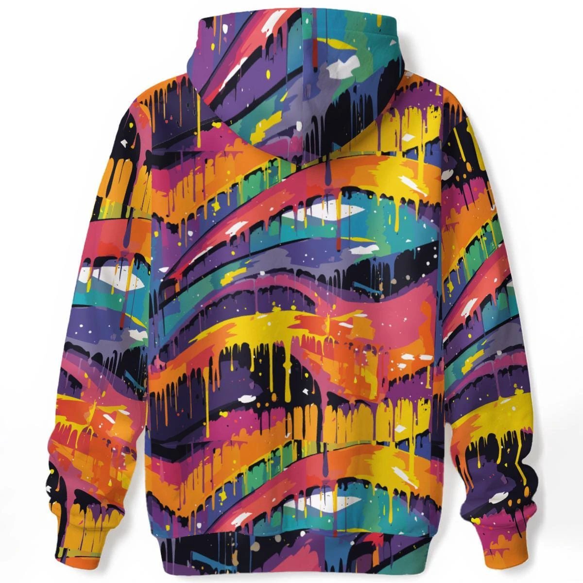 Trippy Abstract AOP Hoodie — Neon Pink & Obsidian 310GSM Cotton Pullover