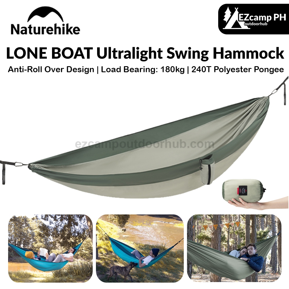 Naturehike LONE BOAT Ultralight Swing Hammock Series Upgraded 1 and 2 Person Adult & Children Tree Hanging Bed Camping 180kg Max Load 240T Nylon