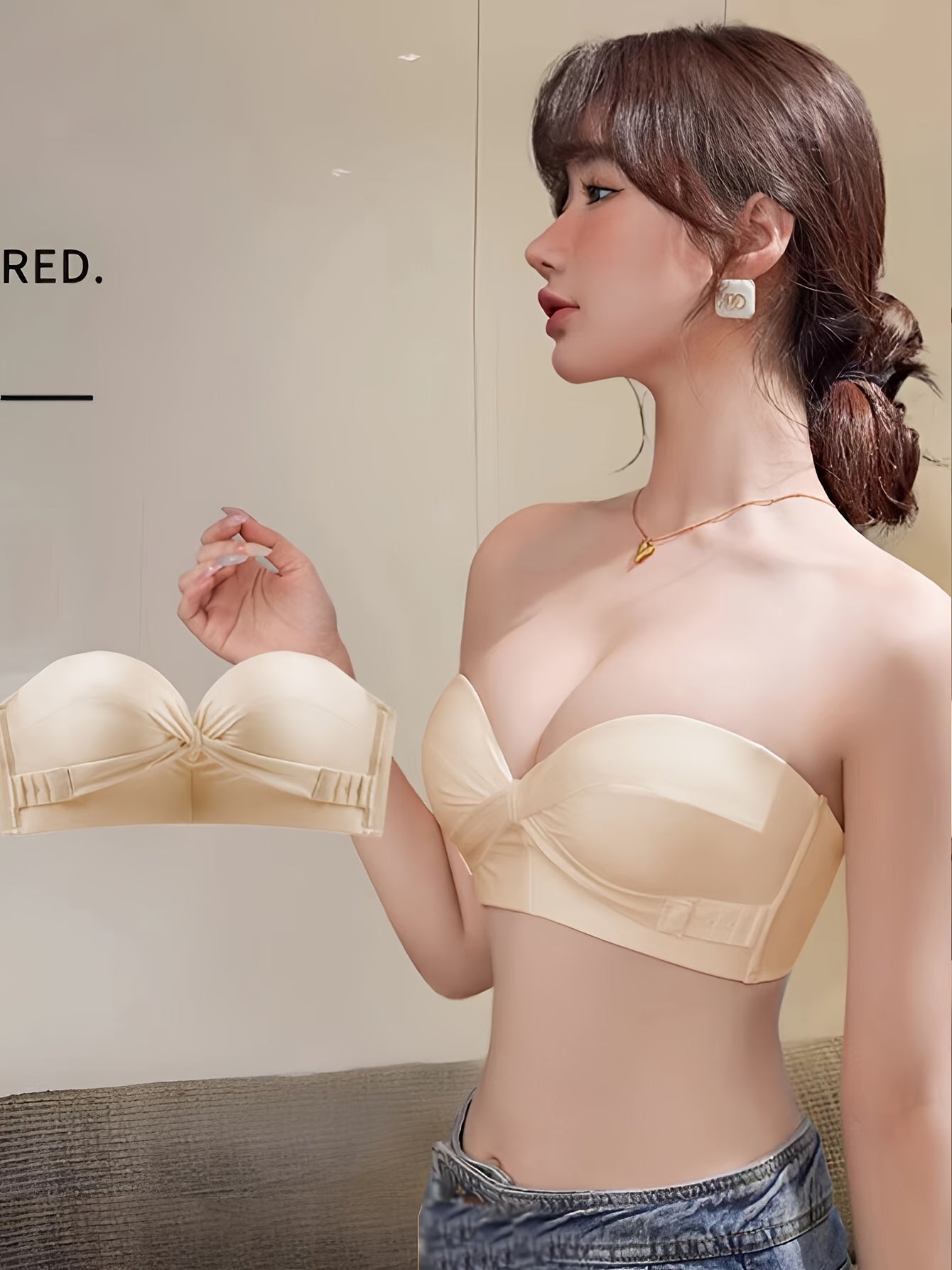 Seamless Strapless Bandeau Bra, Push-Up, Non-Slip TJR3P9X