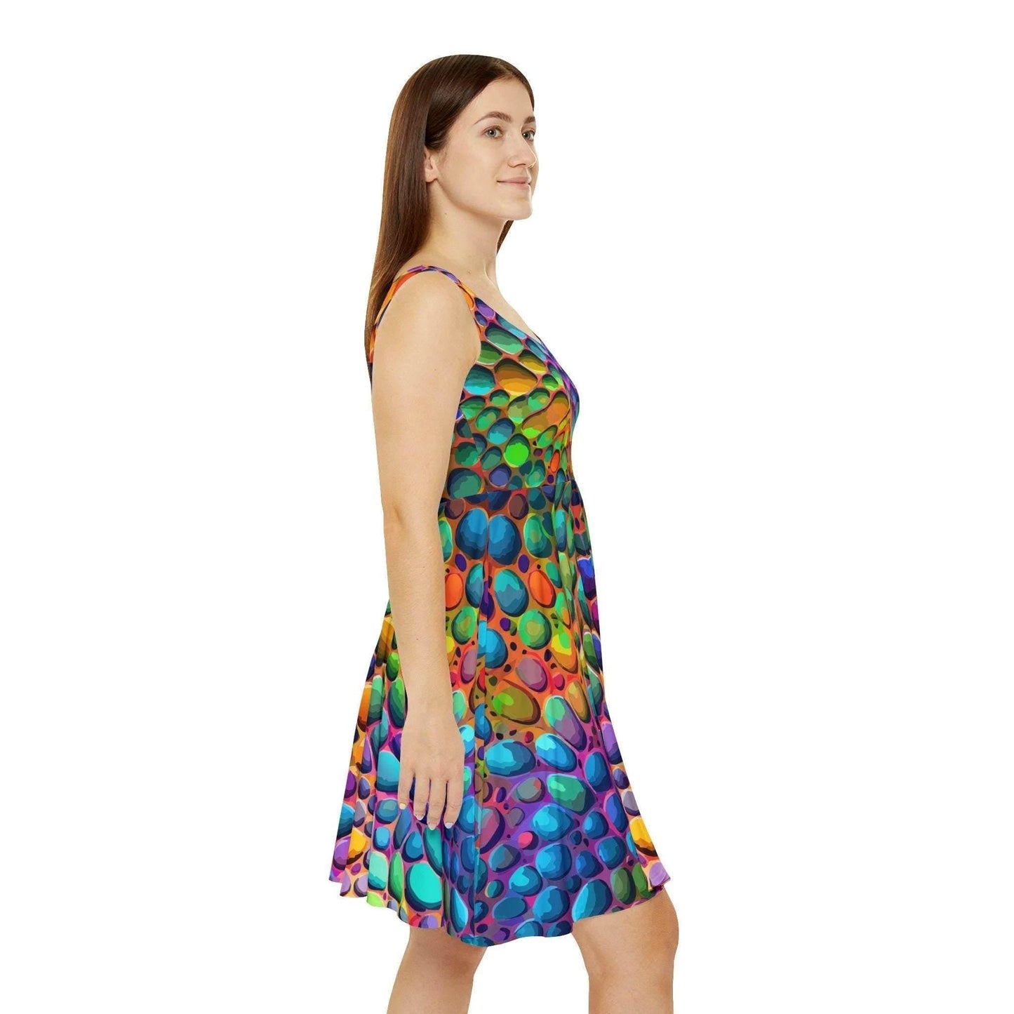 Geometric Graffiti AOP Skater Dress for Creative Women — Vibrant Street Art Party Dress, Flared Hem Gallery Event Outfit