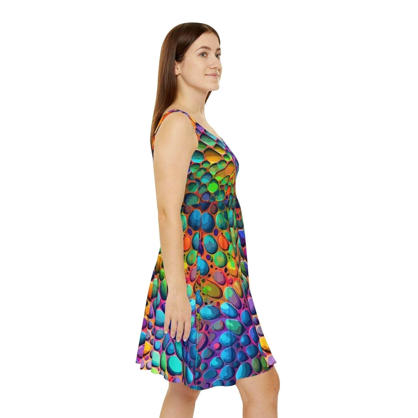 Geometric Graffiti AOP Skater Dress for Creative Women — Vibrant Street Art Party Dress, Flared Hem Gallery Event Outfit