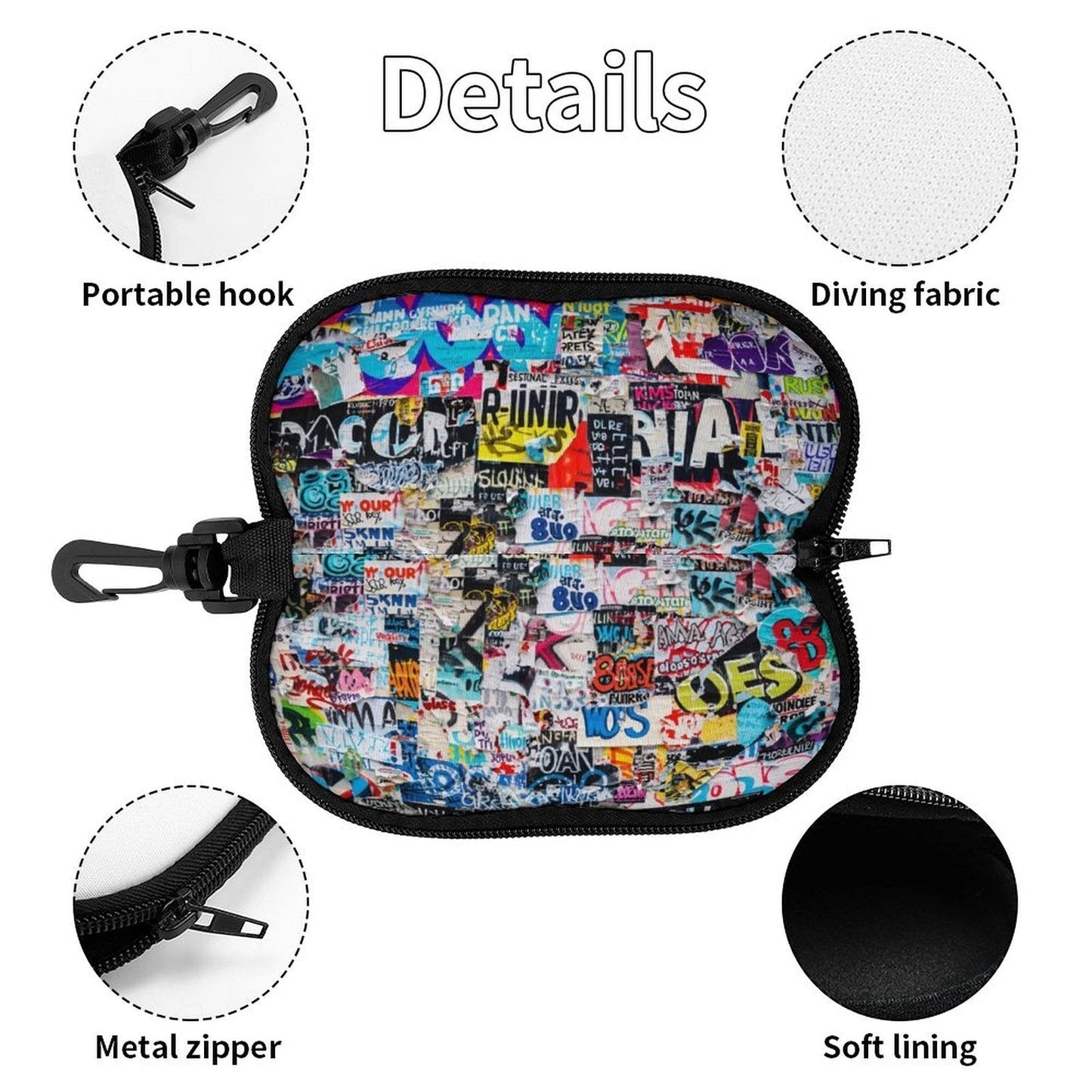 Sticker Bomb Eyeglass Case — Graffiti Collage AOP Glasses Pouch, Pocket-Size Street Art