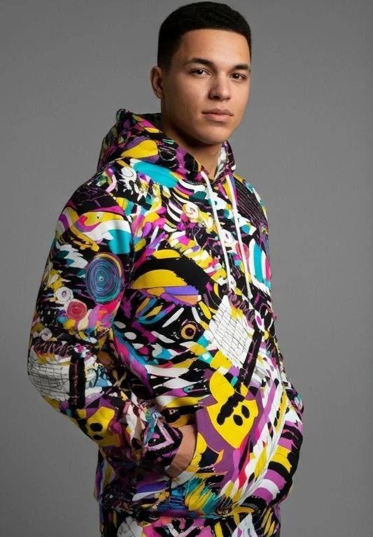 Heavyweight Primal Print Cotton Hoodie | Bold 310GSM AOP Pullover for Streetwear Collectors & Cold Nights