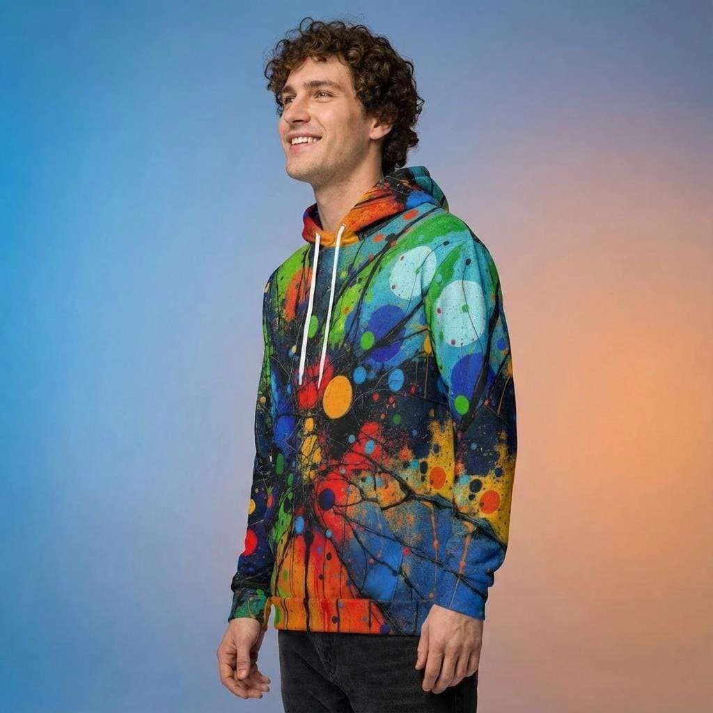 Trippy Rasta Splatter Ink Hoodie - Psychedelic Acrylic Pour Sweatshirt for Reggae & Festivals