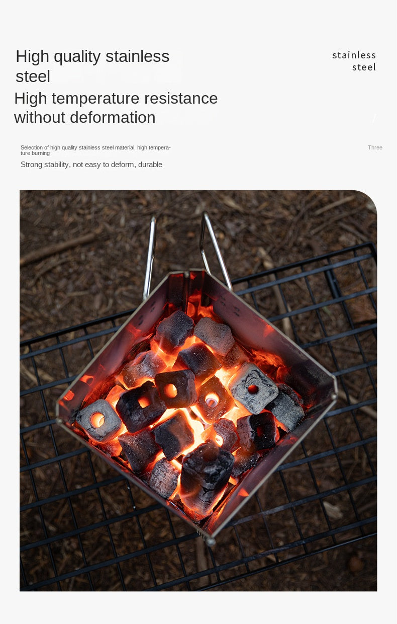 Campingmoon MT-18 Folding Firewood Stove Foldable Mid-Size Charcoal Igniter Fire Starter Burner Four Corner Charcoal Stove Tool Equipment Stainless Steel