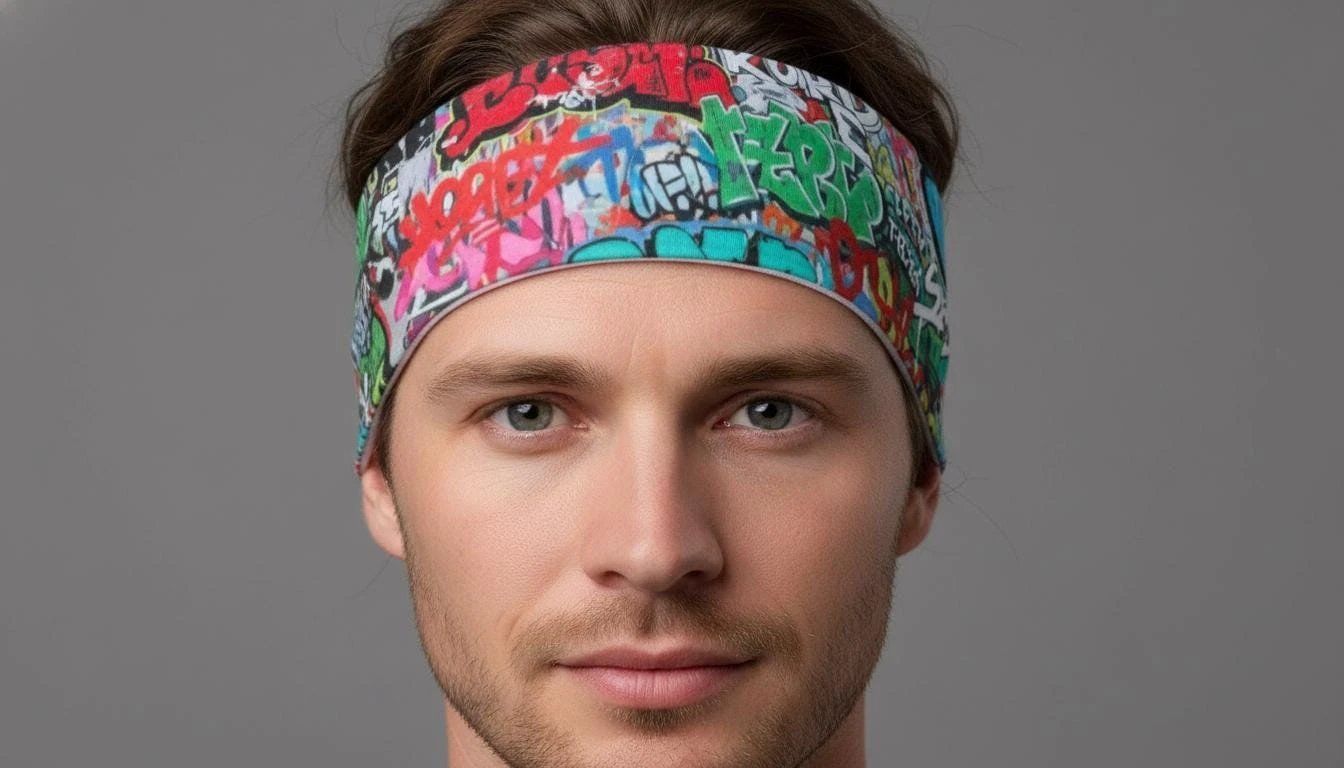 Graffiti Street Art AOP Sports Headband for Urban Fitness Dressers — Sweat-Wicking Bold Print, Gym Peloton HIIT Activewear Accessory