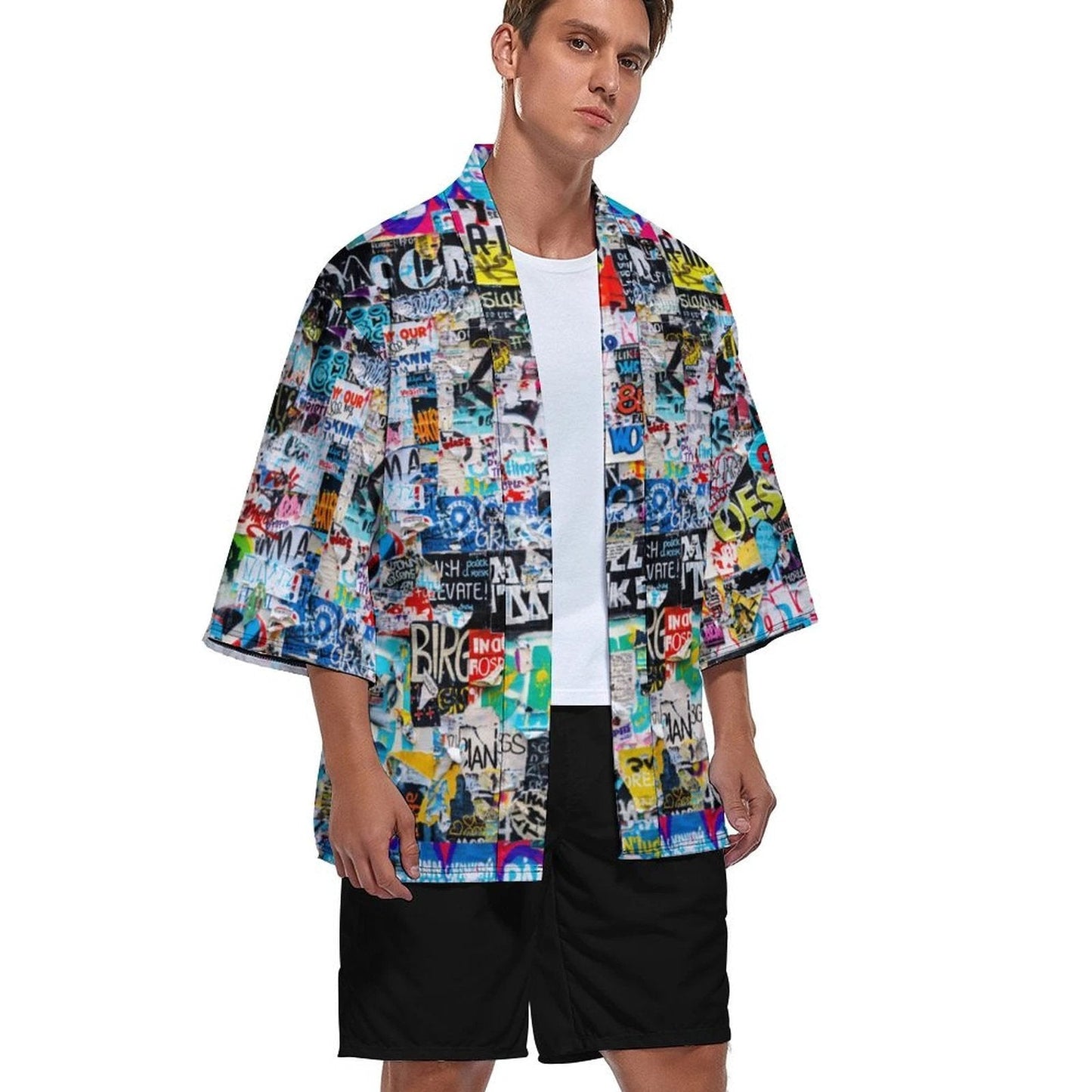 AOP Drop Shoulder Kimono Cardigan for Cosplay and Street Maximalists — Open Front Lightweight Sublimation Print, Japanese-Inspired Bold Layer